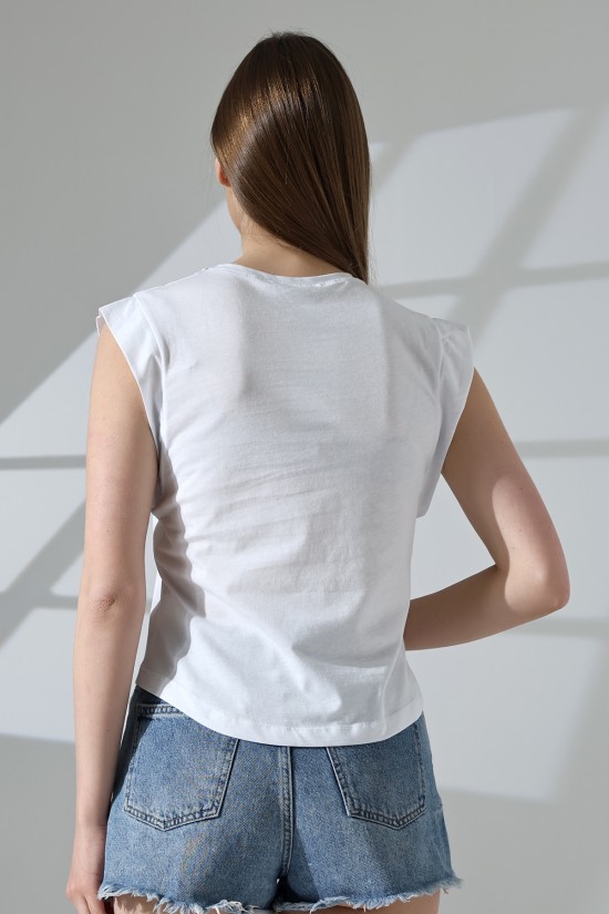 21572  BAYAN KOLSUZ GENİŞ KOL EVİ İÇ KAPAKLI ARKA ETEĞİ OVAL PAMUKLU TSHIRT