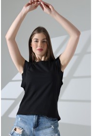 21572  BAYAN KOLSUZ GENİŞ KOL EVİ İÇ KAPAKLI ARKA ETEĞİ OVAL PAMUKLU TSHIRT