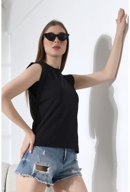 21572  BAYAN KOLSUZ GENİŞ KOL EVİ İÇ KAPAKLI ARKA ETEĞİ OVAL PAMUKLU TSHIRT