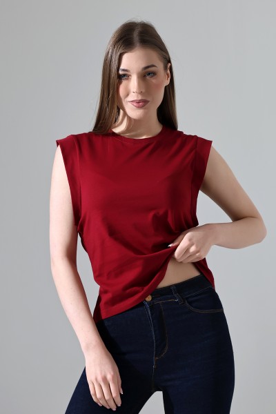 21572  BAYAN KOLSUZ GENİŞ KOL EVİ İÇ KAPAKLI ARKA ETEĞİ OVAL PAMUKLU TSHIRT