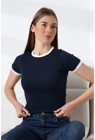 21832 KADIN FULL LYC PENYE KOMPAKT RİB.YAKA VE KOLAĞZI GARNİLİ BİSİKLET YAKA TSHIRT