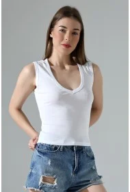 21899  KADIN DERİN V YAKA KOLSUZ LİKRASIZ RİB ATLET 