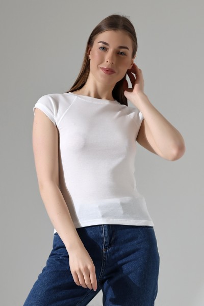 21890 KADIN  RİB.YAKA VE KOLAĞZI BİYELİ REGLAN KOL KARYOKALI BİSİKLET YAKA TSHIRT