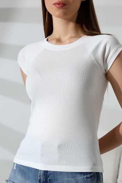 21890 KADIN  RİB.YAKA VE KOLAĞZI BİYELİ REGLAN KOL KARYOKALI BİSİKLET YAKA TSHIRT