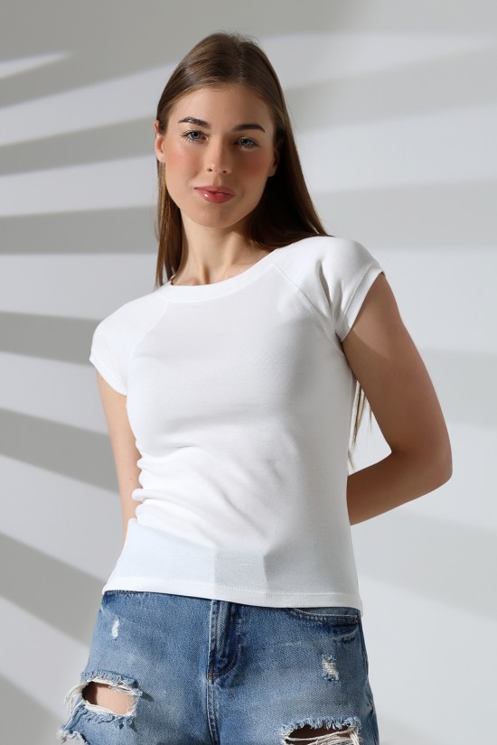 21890 KADIN  RİB.YAKA VE KOLAĞZI BİYELİ REGLAN KOL KARYOKALI BİSİKLET YAKA TSHIRT