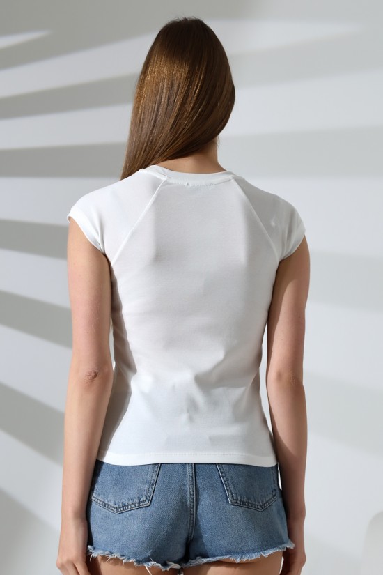 21890 KADIN  RİB.YAKA VE KOLAĞZI BİYELİ REGLAN KOL KARYOKALI BİSİKLET YAKA TSHIRT