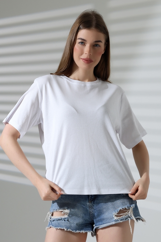 21964 KADIN PENYE COMP LİKRASIZ RİB PAMUKLU KISA KOL  BİSİKLET YAKA TSHIRT