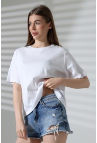 21964 KADIN PENYE COMP LİKRASIZ RİB PAMUKLU KISA KOL  BİSİKLET YAKA TSHIRT