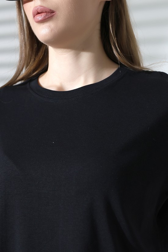 21964 KADIN PENYE COMP LİKRASIZ RİB PAMUKLU KISA KOL  BİSİKLET YAKA TSHIRT