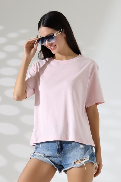 21964 KADIN PENYE COMP LİKRASIZ RİB PAMUKLU KISA KOL  BİSİKLET YAKA TSHIRT