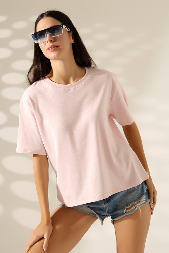 21964 KADIN PENYE COMP LİKRASIZ RİB PAMUKLU KISA KOL  BİSİKLET YAKA TSHIRT