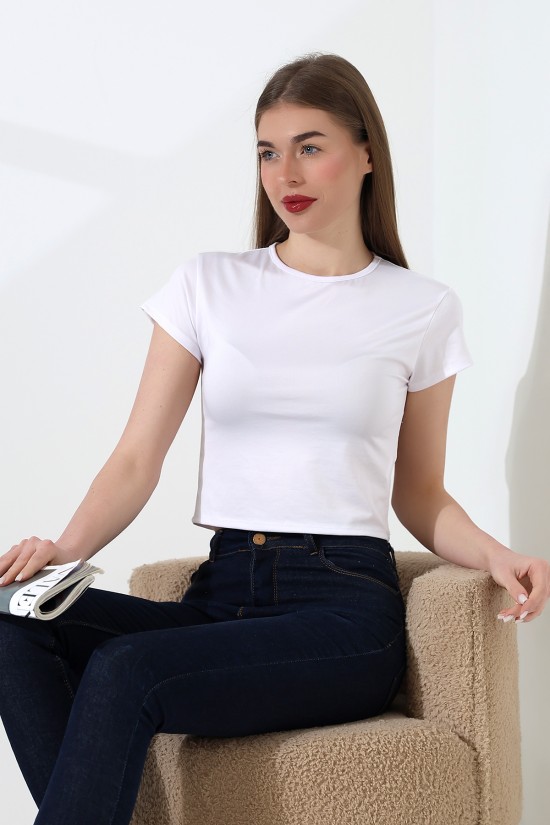 21974 KADIN  FULL LYC MİKRO  BİSİKLET YAKA TSHIRT