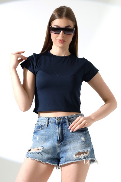 21974 KADIN  FULL LYC MİKRO  BİSİKLET YAKA TSHIRT