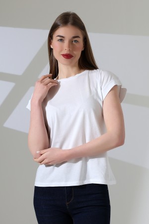 21979 KADIN BİSİKLET YAKA KOL EVİ PARÇALI TSHIRT