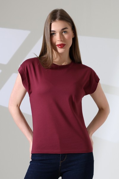 21979 KADIN BİSİKLET YAKA KOL EVİ PARÇALI TSHIRT