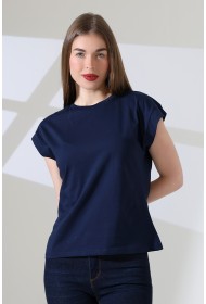 21979 KADIN BİSİKLET YAKA KOL EVİ PARÇALI TSHIRT