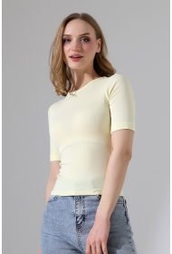 22094 KADIN FULL LYC RİB FAKİR KOLU KATL.BİSİKLET YAKA TSHIRT 