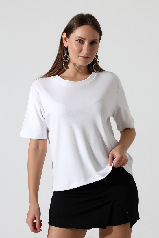 22177 KADIN İNTERLOK PENYE COMP PAMUKLU KISA KOL BİSİKLET YAKA TSHIRT