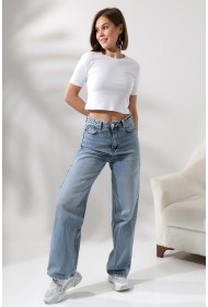 21560 KADIN PENYE COMP LİKRASIZ RİB PAMUKLU BİSİKLET YAKA CROP TSHIRT