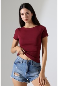 21996 KADIN KAYIK YAKA FULL LYC KOMPAKT PENYE KISA KOL TSHIRT 