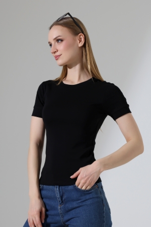 22264 KADIN BİSİKLET YAKA KISA KOLU KALIN BİYELİ FULL LYC KOMPAKT PENYE KISA KOL TSHIRT 