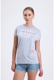 19609 CHİC BASK.KADIN KISA KOLU BEDENDE SALAŞ VSK TSHIRT 