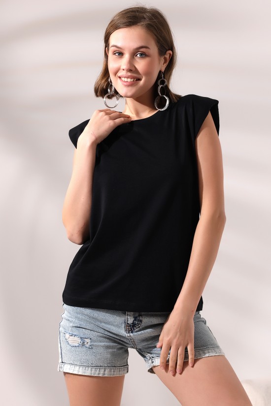 19619 BAYAN ARK PARÇ.OMUZLARI VATKALI KISA KOLU BEDENLE PAMUKLU SALAŞ TSHIRT