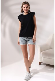 19619 KADIN ARK PARÇ.OMUZLARI VATKALI KISA KOLU BEDENLE PAMUKLU SALAŞ TSHIRT