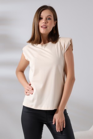 19619 KADIN ARK PARÇ.OMUZLARI VATKALI KISA KOLU BEDENLE PAMUKLU SALAŞ TSHIRT