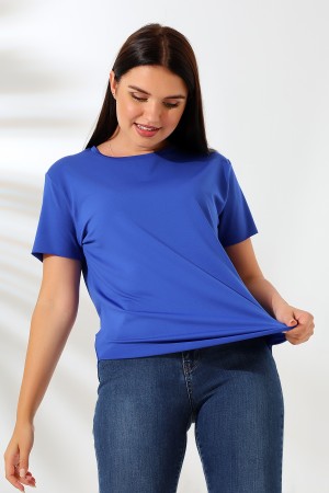 21638 KADIN MİKROPOLY GENİŞ BİSİKLET YAKA KISA KOLU VE ETEĞİ DİKİŞSİZ MİKROFAY TSHIRT 