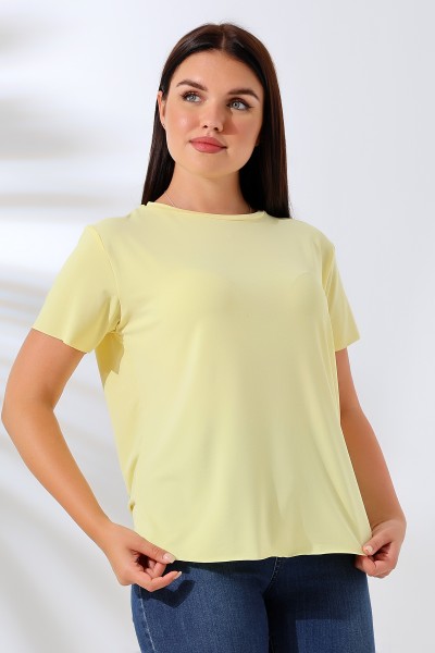 21638 KADIN MİKROPOLY GENİŞ BİSİKLET YAKA KISA KOLU VE ETEĞİ DİKİŞSİZ MİKROFAY TSHIRT 