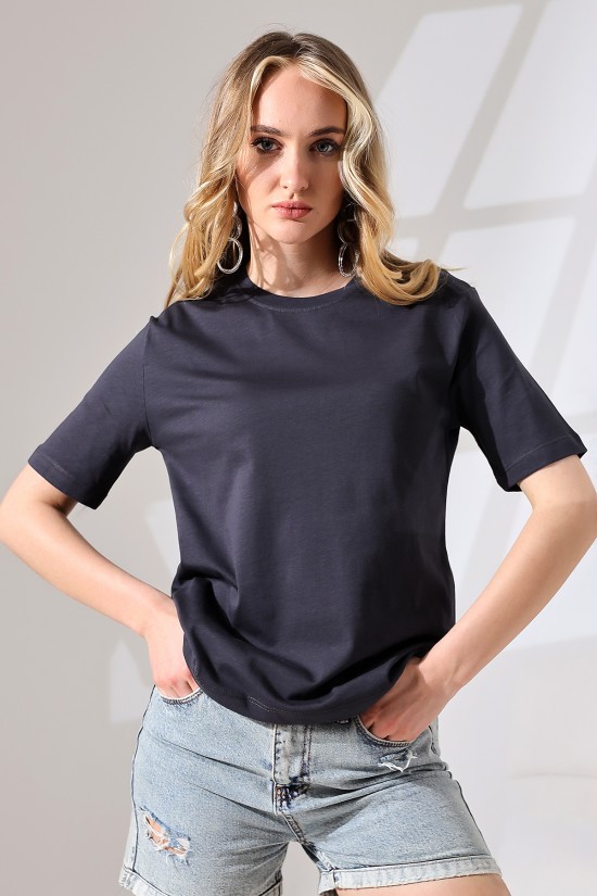 21666 KADIN KALIN FAYN PENYE COMPACK KISA KOL TSHIRT