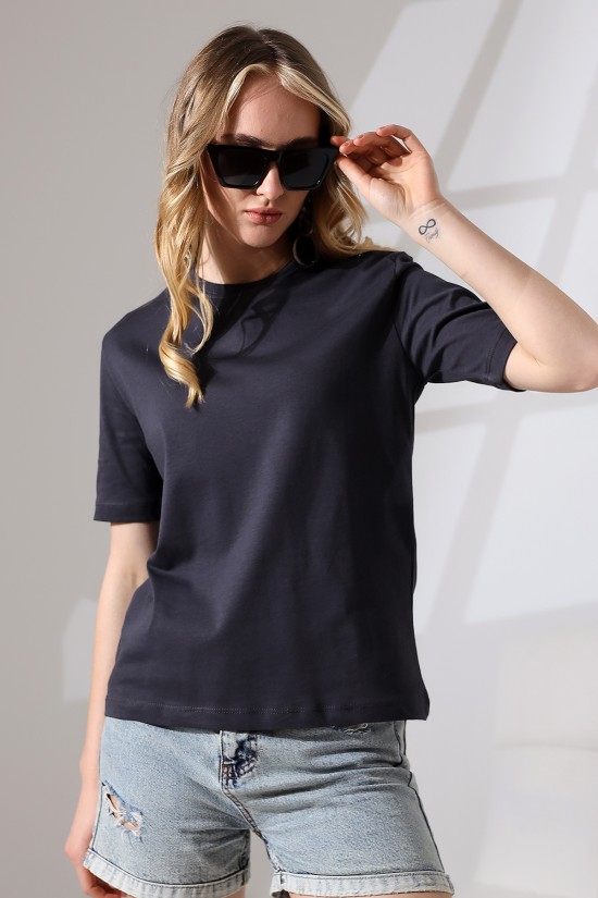 21666 KADIN KALIN FAYN PENYE COMPACK KISA KOL TSHIRT