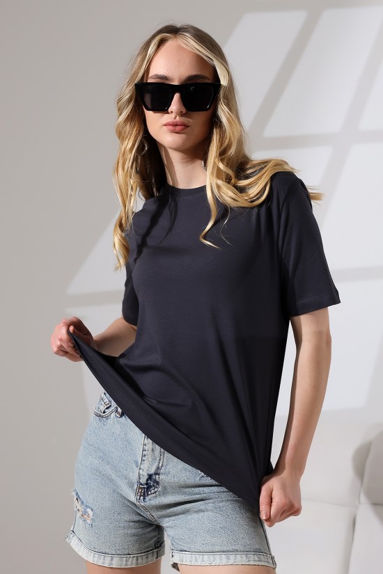 21666 KADIN KALIN FAYN PENYE COMPACK KISA KOL TSHIRT