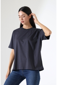 21667 KADIN KALIN FAYN PENYE KOMPAKT YAKA KAŞGORSELİ KISA KOL GENİŞ SALAŞ  TSHIRT