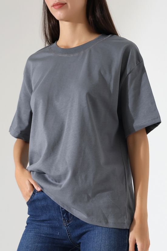 21667 KADIN KALIN FAYN PENYE KOMPAKT YAKA KAŞGORSELİ KISA KOL GENİŞ SALAŞ  TSHIRT