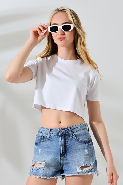 21754  KADIN KISA KOL KATLAMALI FULL LYC COMP.PENYE GENİŞ KISA TSHIRT