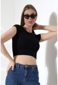 21932 KADIN KISA KOLU BEDENDE BİSİKLET YAKA FULLLYC VORTEKSVSKRİBANA KISA CROP TSHIRT