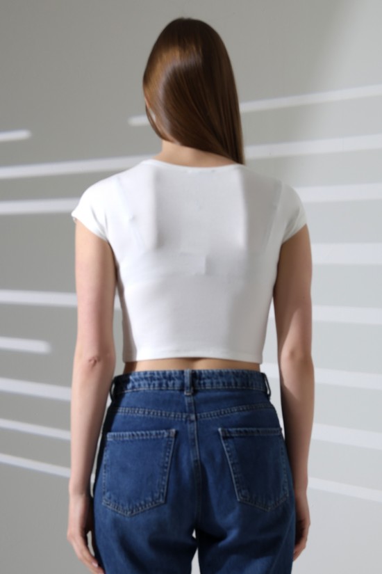 21932 KADIN KISA KOLU BEDENDE BİSİKLET YAKA FULLLYC VORTEKSVSKRİBANA KISA CROP TSHIRT