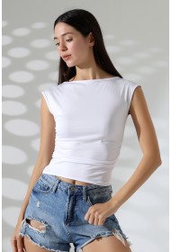 21895  KADIN KAYIK YAKA MİKRO JAPONE  KOL YANLARI BÜZGÜLÜ  TSHIRT 