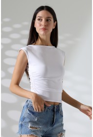 21895  KADIN KAYIK YAKA MİKRO JAPONE  KOL YANLARI BÜZGÜLÜ  TSHIRT 