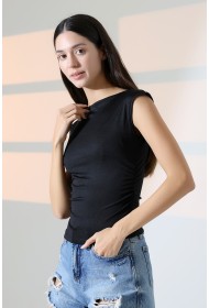 21895  KADIN KAYIK YAKA MİKRO JAPONE  KOL YANLARI BÜZGÜLÜ  TSHIRT 