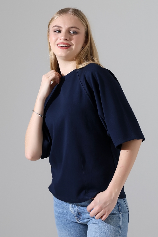 22152  KADIN SALAŞ REGLAN YARIM KOL ÖN VE ARKA BEDEN DİKEY PENSLİ BİSİKLET YAKA DOUBLEFAE YUMUŞAK DOKU  TSHIRT 
