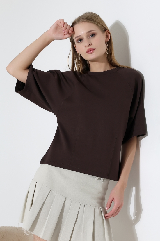 22152  KADIN SALAŞ REGLAN YARIM KOL ÖN VE ARKA BEDEN DİKEY PENSLİ BİSİKLET YAKA DOUBLEFAE YUMUŞAK DOKU  TSHIRT 