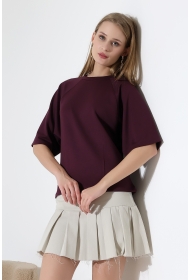 22152  KADIN SALAŞ REGLAN YARIM KOL ÖN VE ARKA BEDEN DİKEY PENSLİ BİSİKLET YAKA DOUBLEFACE YUMUŞAK DOKU  TSHIRT 