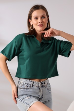 21171 KADIN KISA KOL GÖMLEK YAKA POLO YAKA TSHIRT