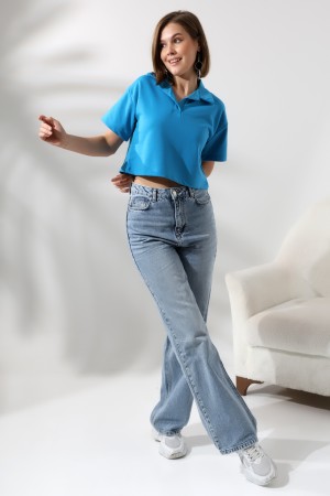 21171 KADIN KISA KOL GÖMLEK YAKA POLO YAKA TSHIRT