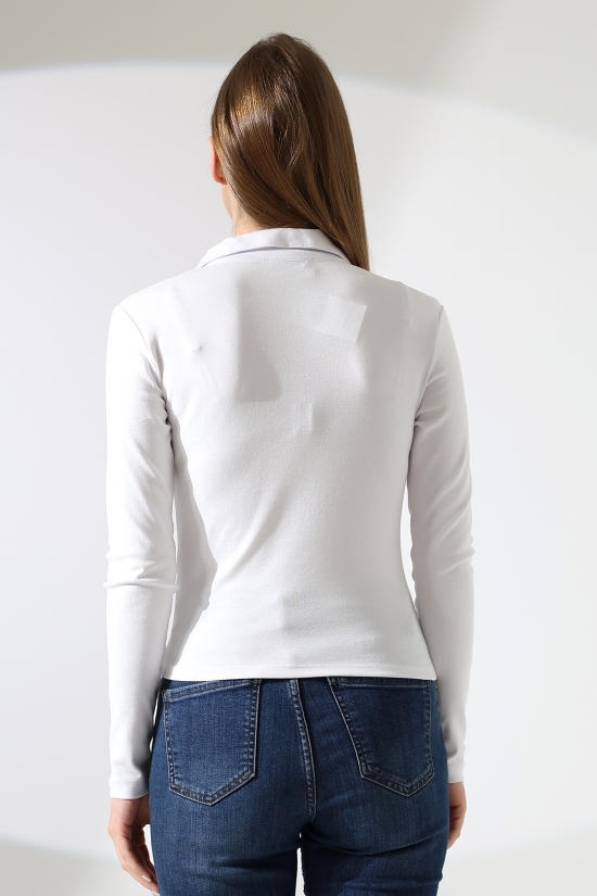 21938 KADIN FULLLYC RİBANA UZUN KOL KOL GÖMLEK YAKA PATLI UZUN KOL TSHIRT