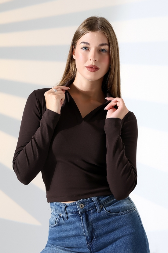 21938 KADIN FULLLYC RİBANA UZUN KOL KOL GÖMLEK YAKA PATLI UZUN KOL TSHIRT