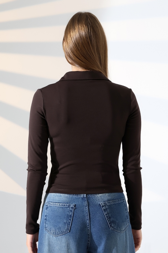 21938 KADIN FULLLYC RİBANA UZUN KOL KOL GÖMLEK YAKA PATLI UZUN KOL TSHIRT